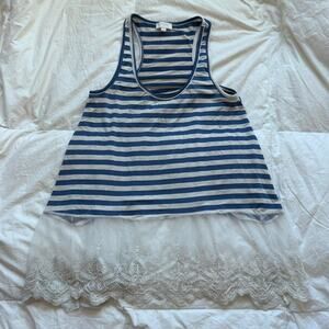 Umgee Striped lace oversized flowy racerback cami sz S romantic nautical coastal